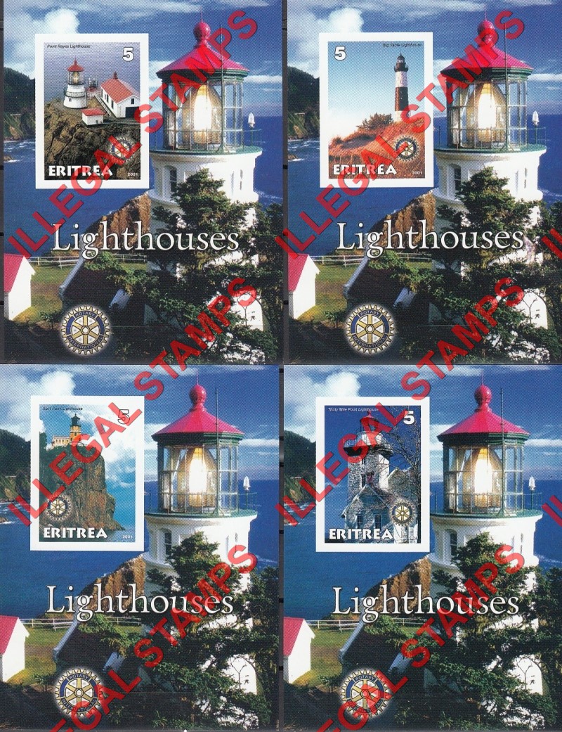 Eritrea 2001 Lighthouses Counterfeit Illegal Stamp Souvenir Sheets of 1 Eritrea 2001 Lighthouses Counterfeit Illegal Stamp Souvenir Sheets of 1